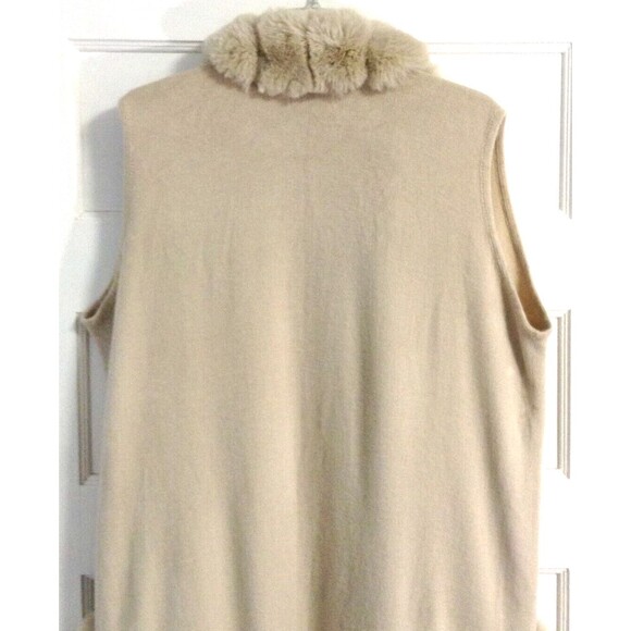 Penny Lane Cardigan Sweater M Beige Faux Fur Pockets Retro Mob Wives Old Money - Picture 7 of 10
